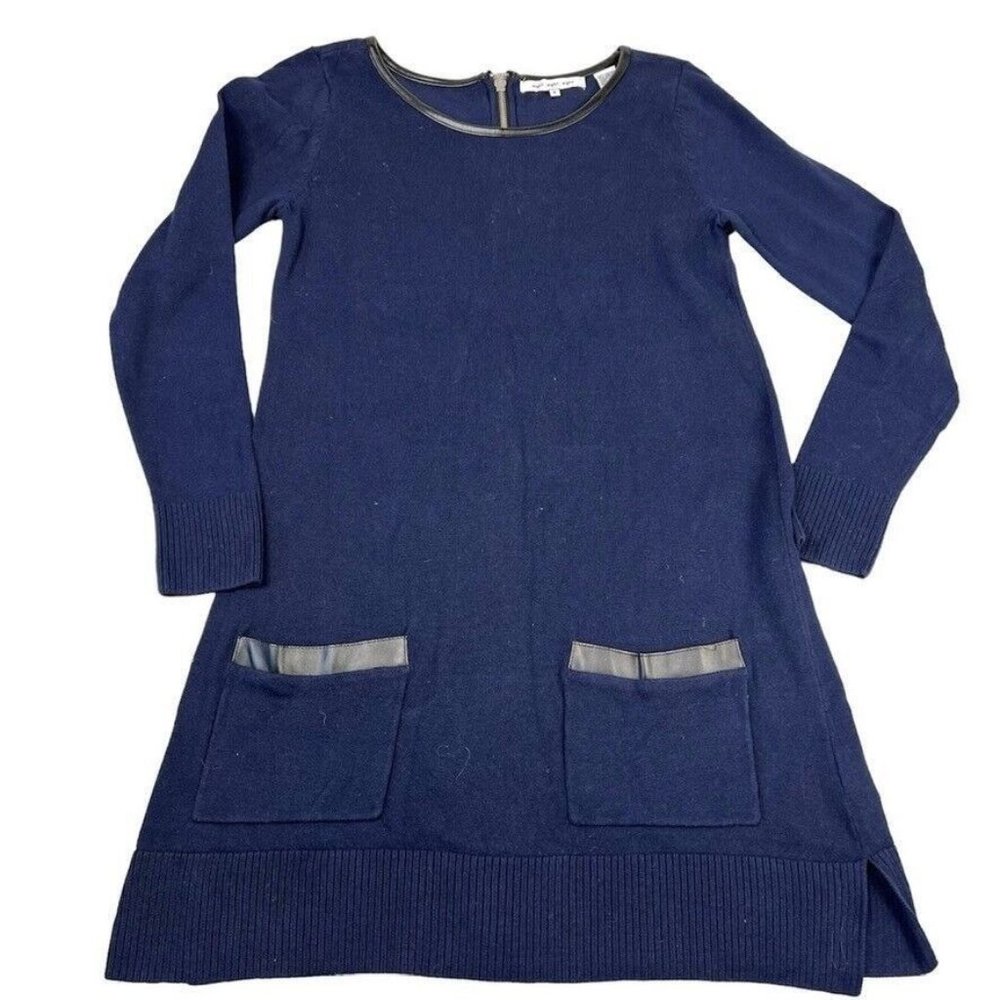 Eight Eight Eight Womens Tunic Sweater Size Small Faux Leather Trim Pockets Blue